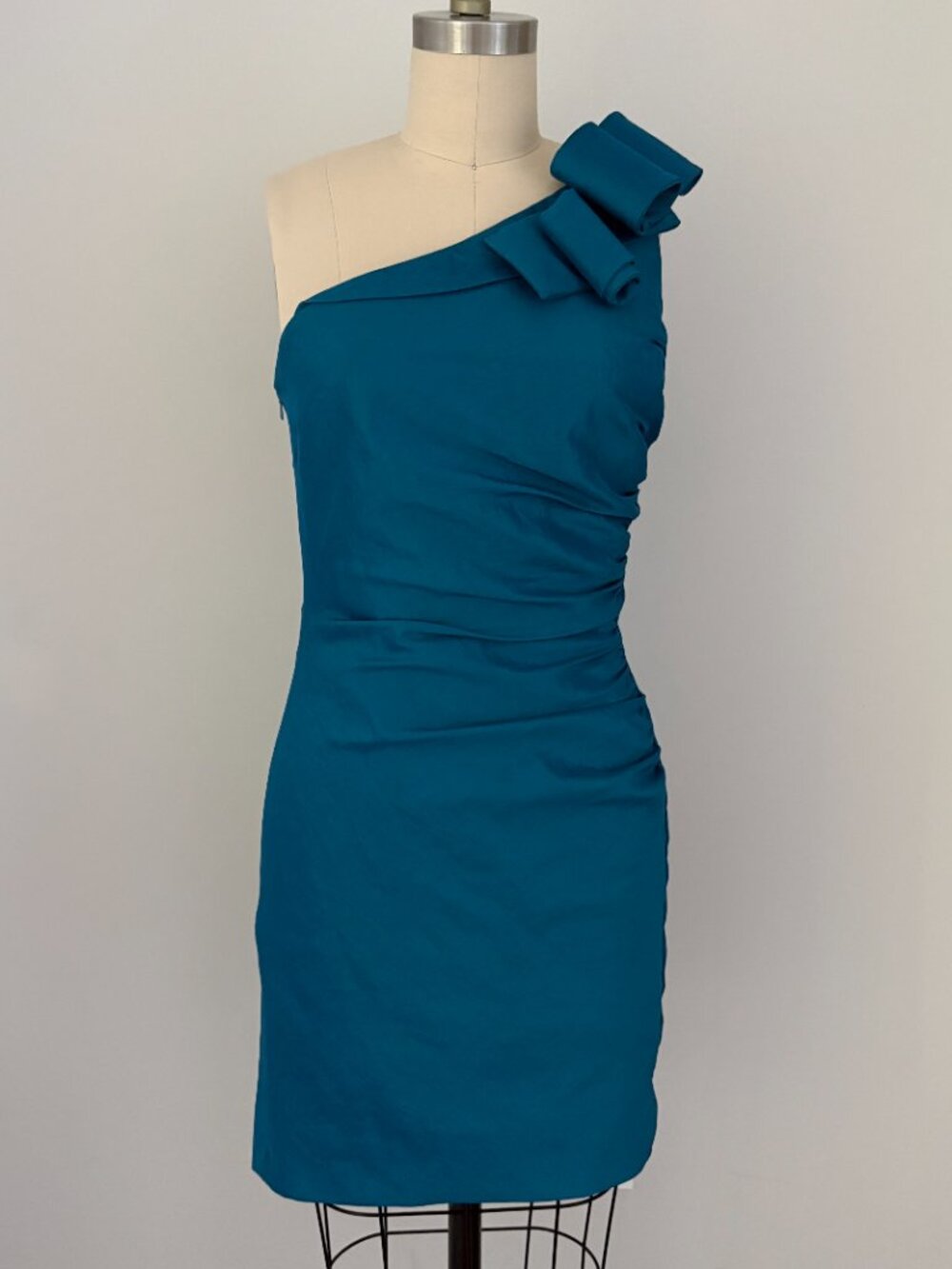 Jessica McClintock Teal Blue One-Shoulder Ruffle Ruched Party Dress Y2K Chic 8